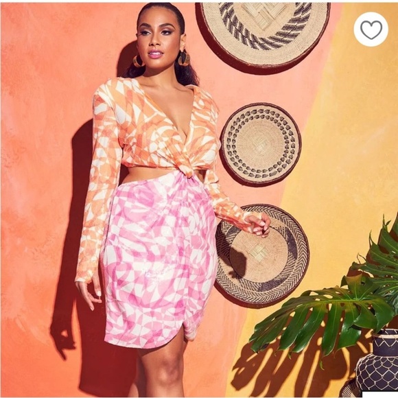 Melissa Mercedes x Eloquii Sequin Dress 24 Pink Orange Open Back Long Sleeves - Picture 1 of 6